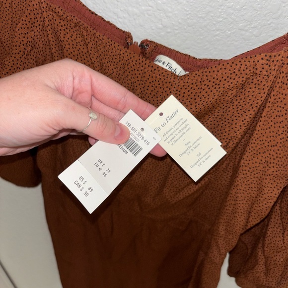 Abercrombie Brown Polka Dot Midi Dress Square Neck Puff Sleeve NWT Size M - Picture 3 of 5